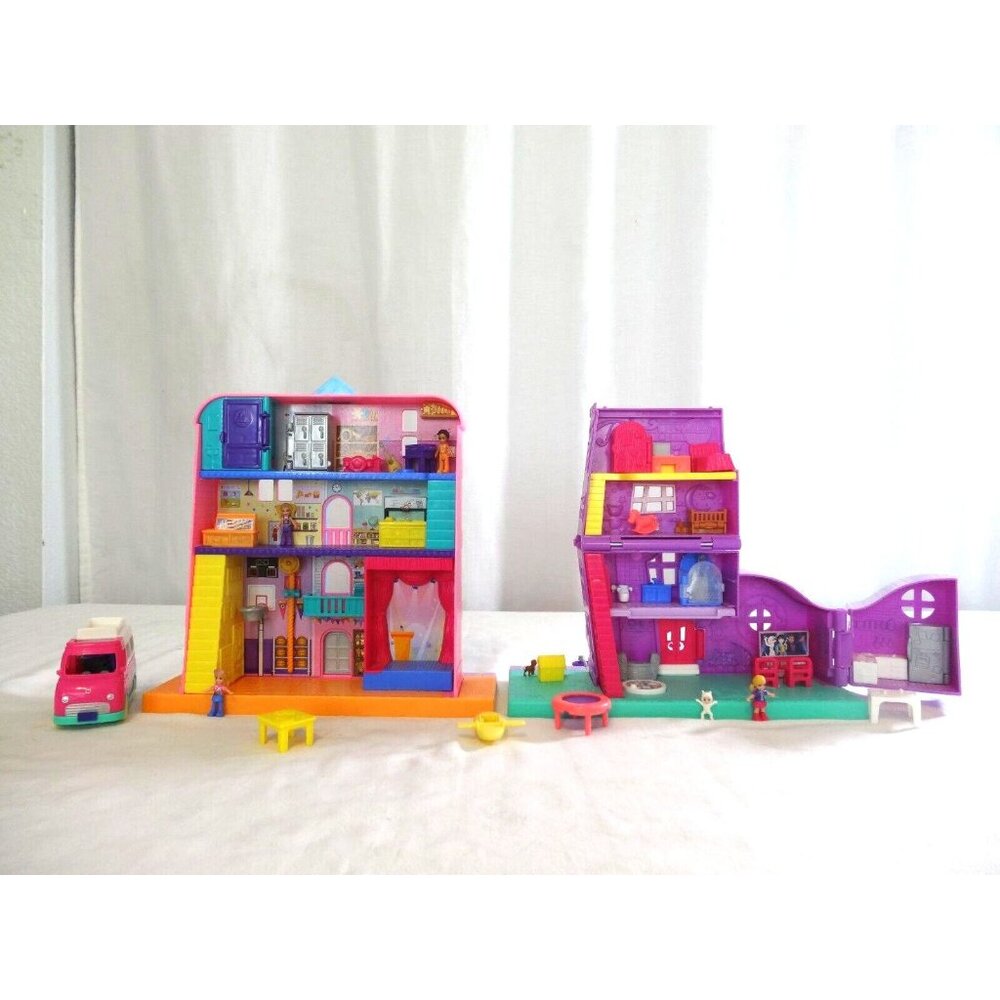 Mattel Polly Pocket Pollyville Mighty Middle‎ School Playset + Camper Van  House
